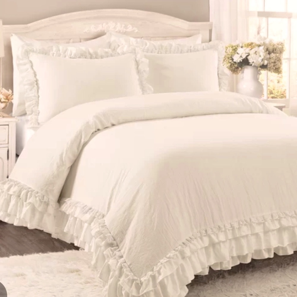 Simply Shabby Chic Linen/Cotton Raw Edge Ruffled Duvet Set - FULL/QUEEN